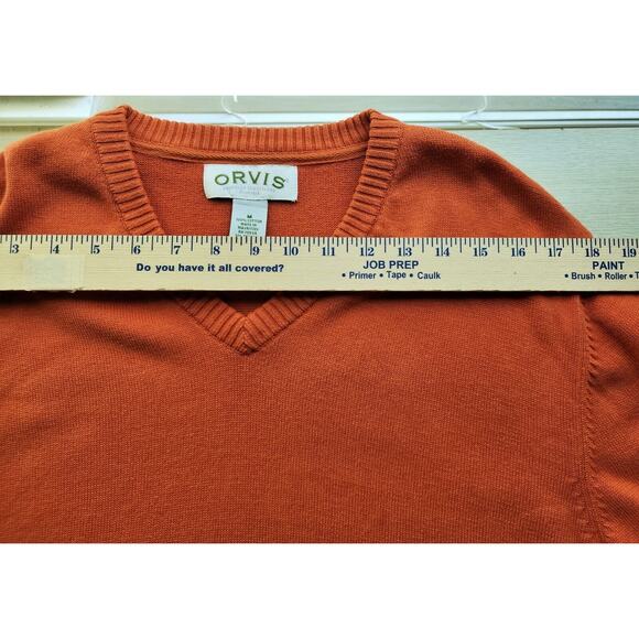 SWEATER-ORVIS-Pumpkin Orange-Long Sleeve-V-Neck-Cotton-Size MED - Picture 9 of 16